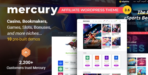 Mercury – Affiliate WordPress Theme. Casino, Gambling  Other Niches. Reviews  News