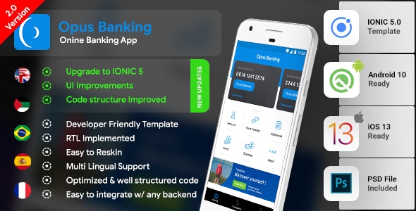 Online Banking Android App + online banking iOS App Template | Opus Banking (HTML+CSS files IONIC 5)