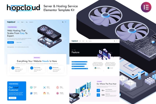 Hopcloud – Server & Hosting Service Elementor Template Kit