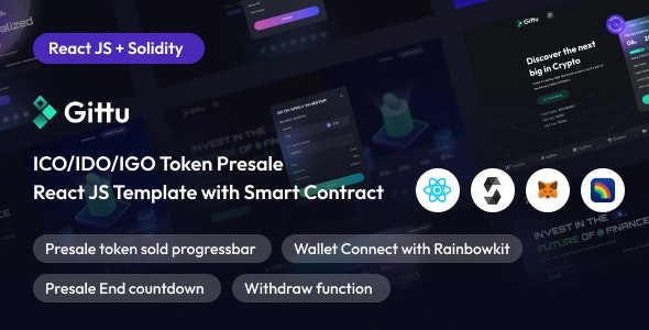 Gittu - ICO/IDO/IGO Token Presale Template With Smart Contract (React JS+Solidity)