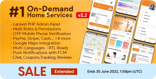 On-Demand Home Services, Business Listing, Handyman Booking with Admin Panel 3.0.0