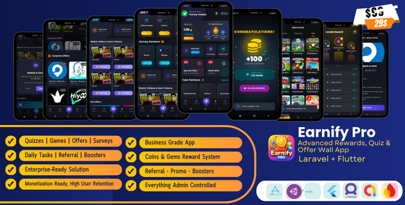 Earnify Pro – Advanced Rewards, Quiz, Game  Offer Wall App