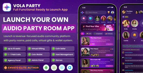 Vola Party – Audio Party Room App with Admin Panel | Paid Calls, Chat, Gifts, Wallet, Host  Agency